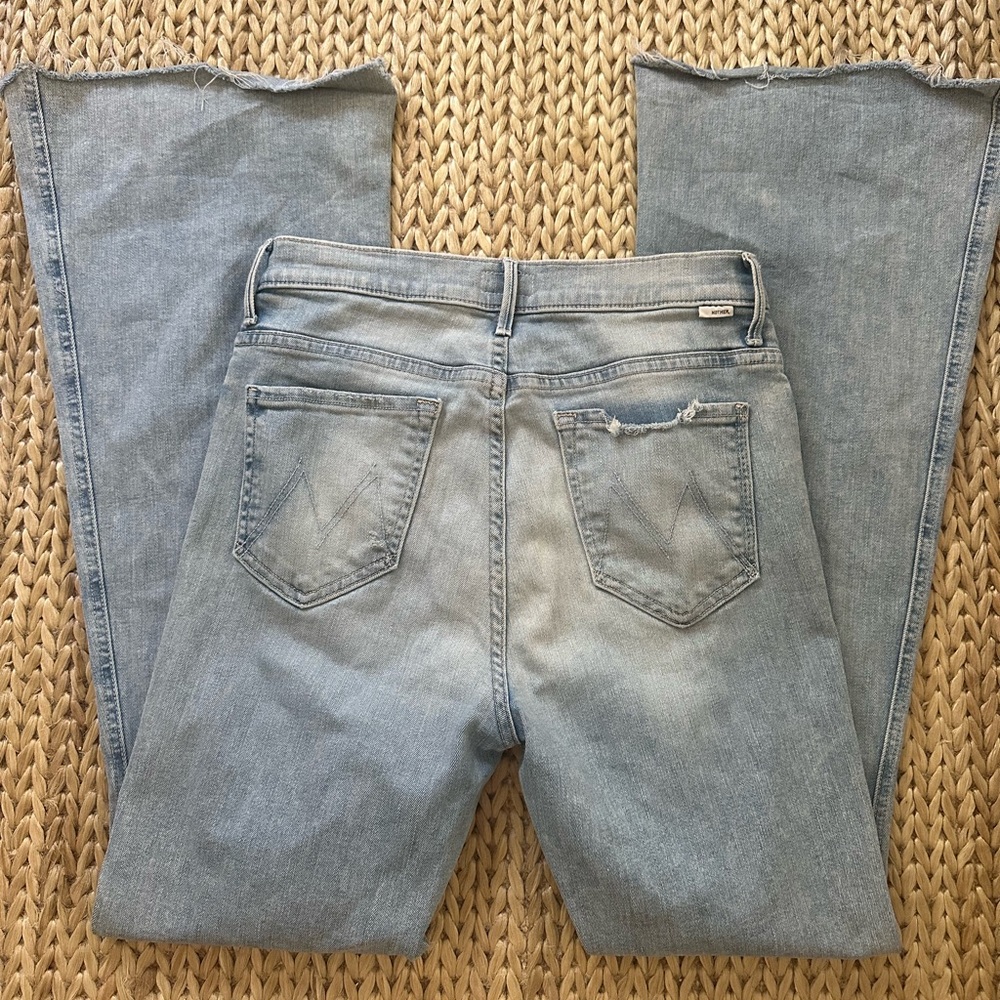 mother denim the super cruiser double heel fray flare jeans